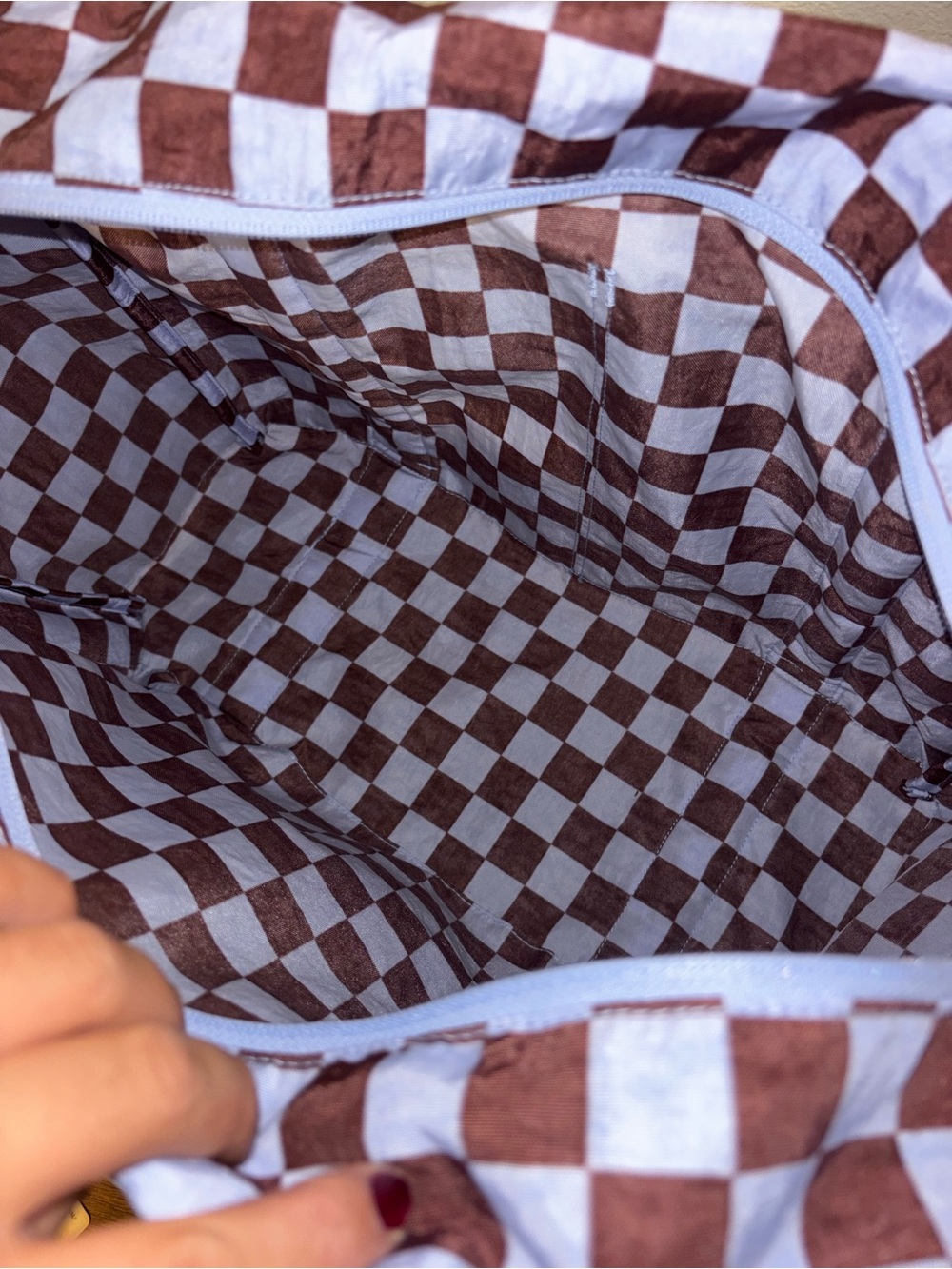 Baggu Small Cloud Carry-on Brown Blue Check - Picture 5 of 7